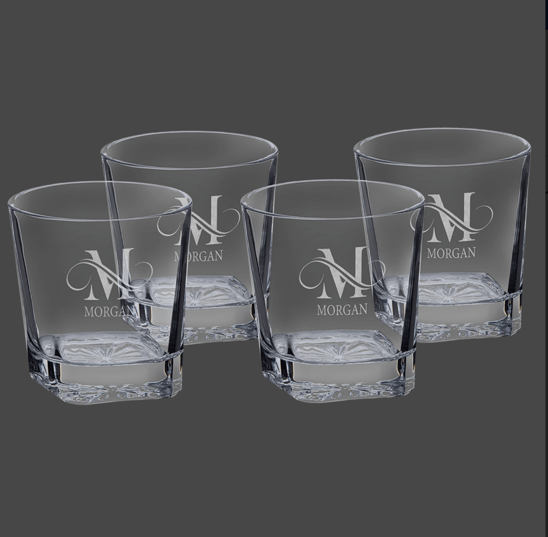 Four Polar Camel 11 oz. Square Rocks Glasses in Black Gift Box with Printed Paper Sleeve