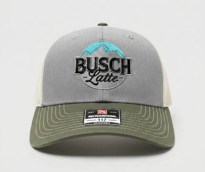 Busch Latte Embroidered Richardson 112 Hat - Gray & Olive Trucker