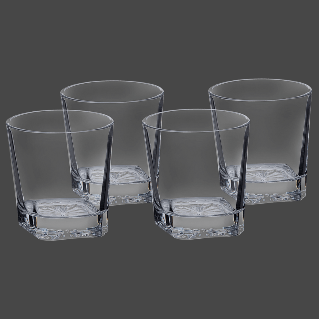 Four Polar Camel 11 oz. Square Rocks Glasses in Black Gift Box with Printed Paper Sleeve