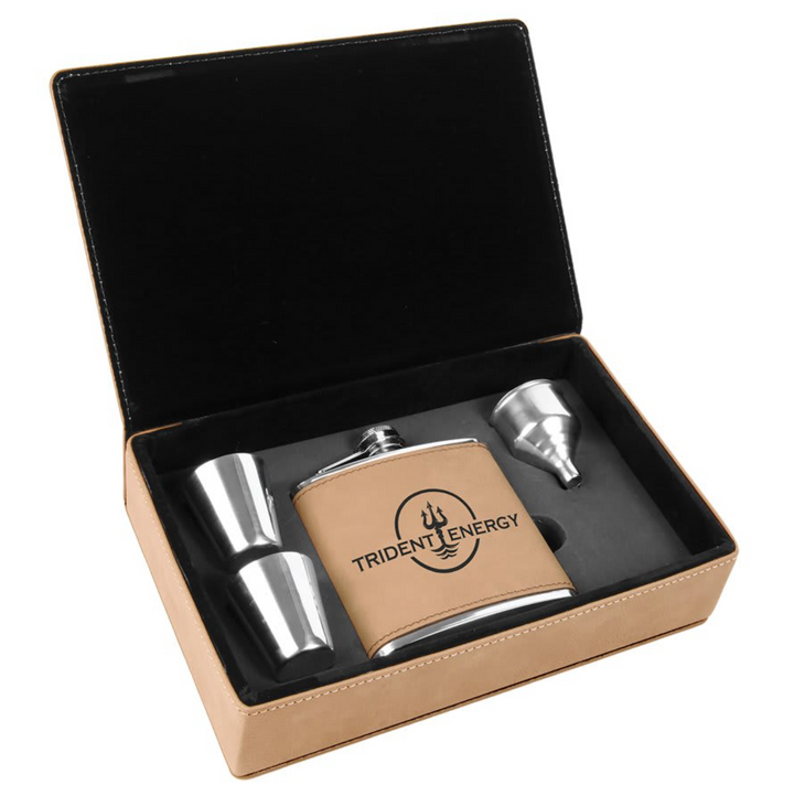 6 oz. Laserable Leatherette Flask Gift Set
