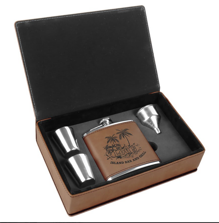 6 oz. Laserable Leatherette Flask Gift Set