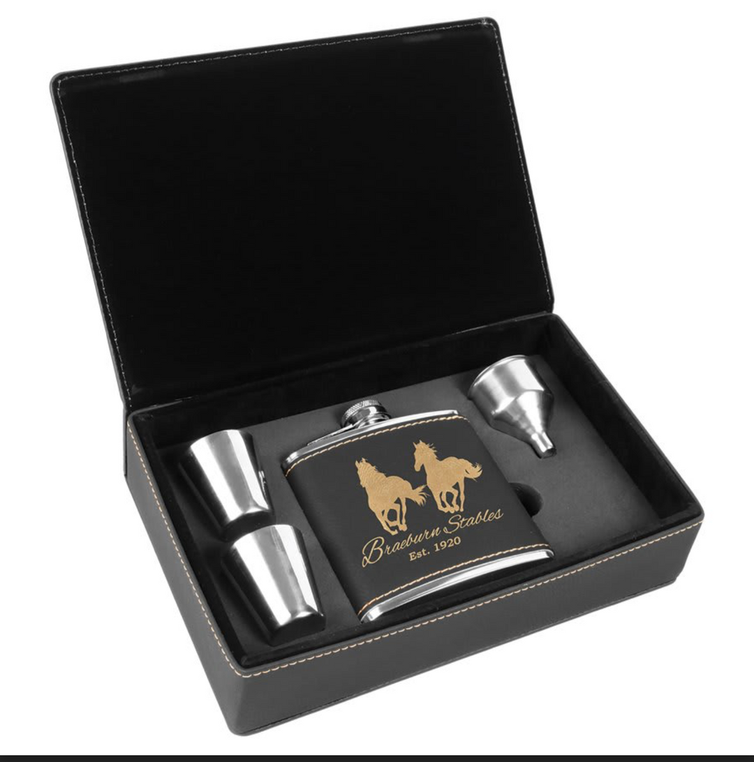 6 oz. Laserable Leatherette Flask Gift Set