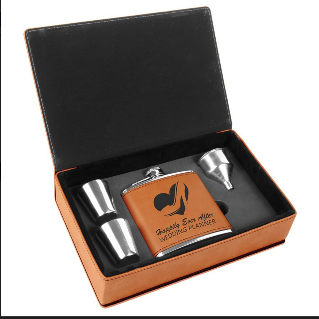6 oz. Laserable Leatherette Flask Gift Set