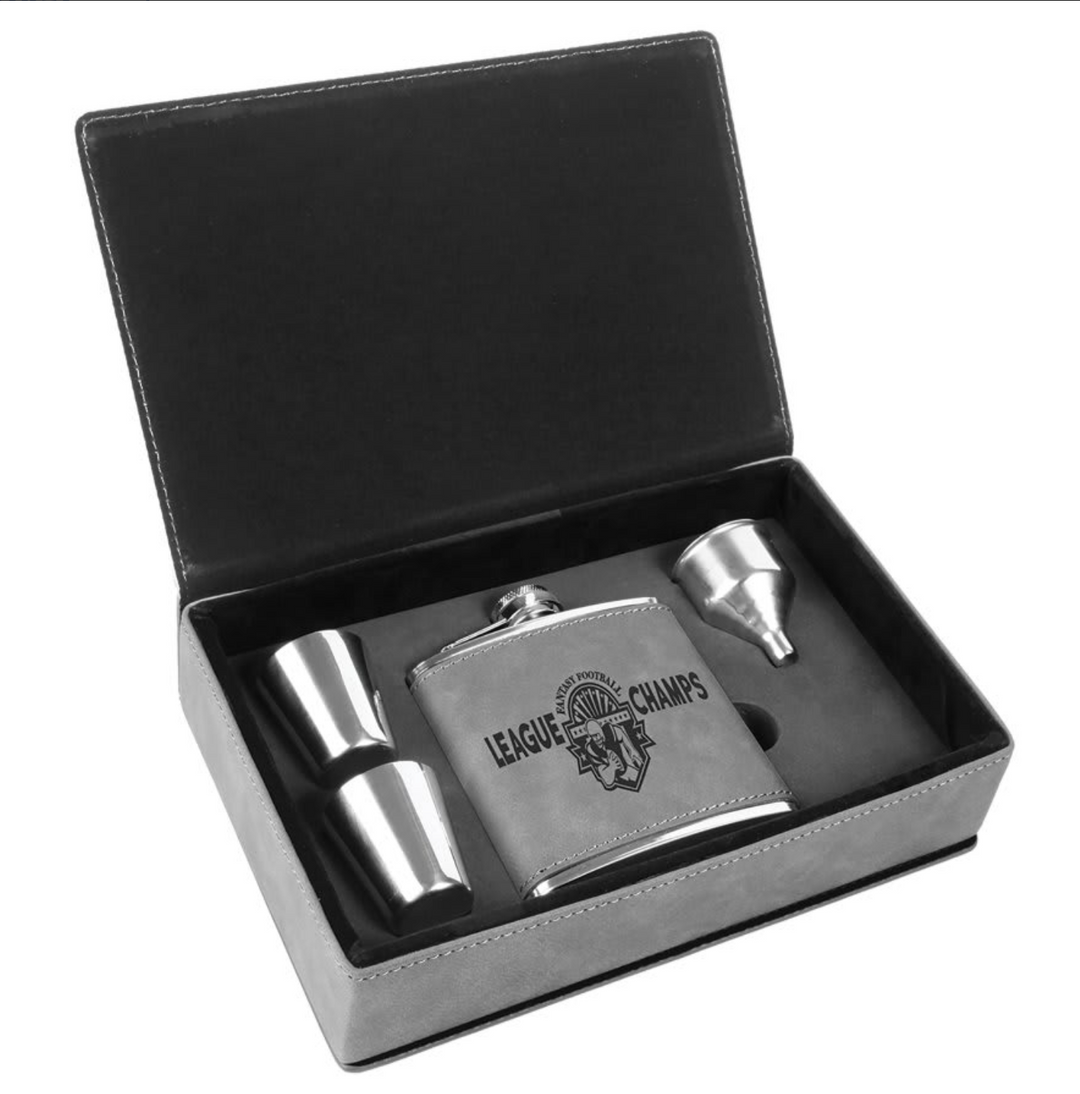 6 oz. Laserable Leatherette Flask Gift Set
