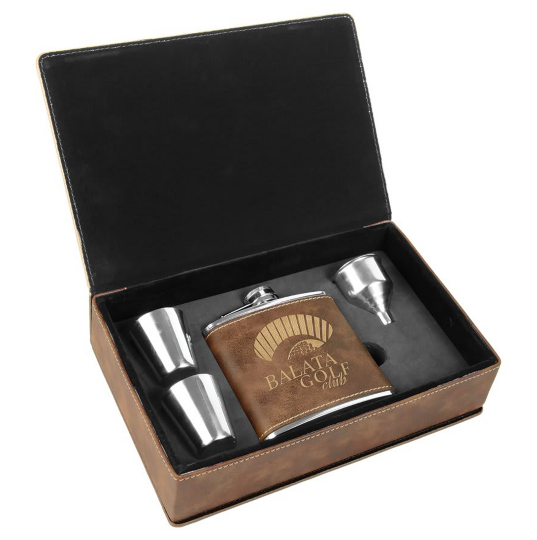 6 oz. Laserable Leatherette Flask Gift Set