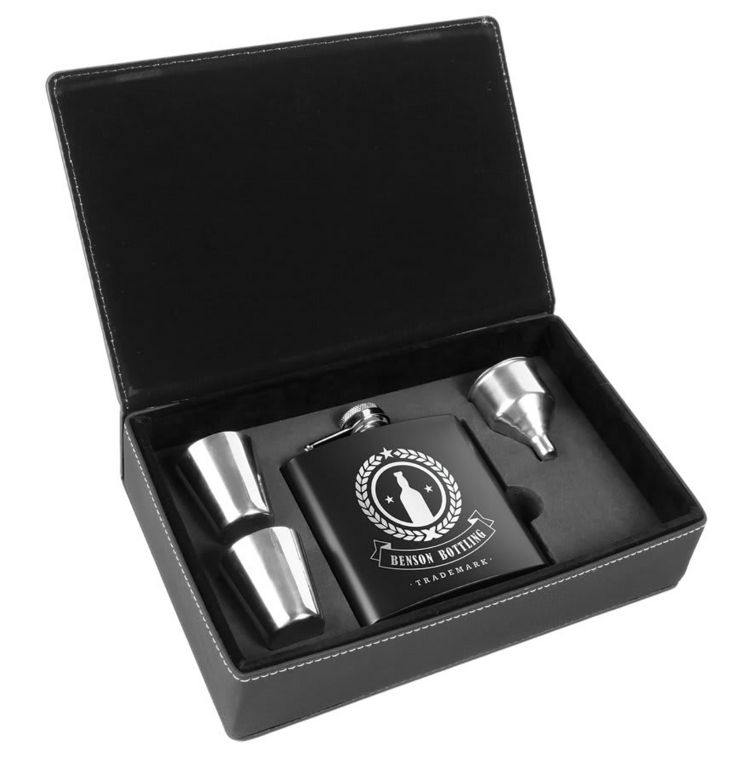 6 oz. Laserable Leatherette Flask Gift Set