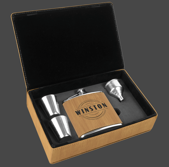 6 oz. Laserable Leatherette Flask Gift Set