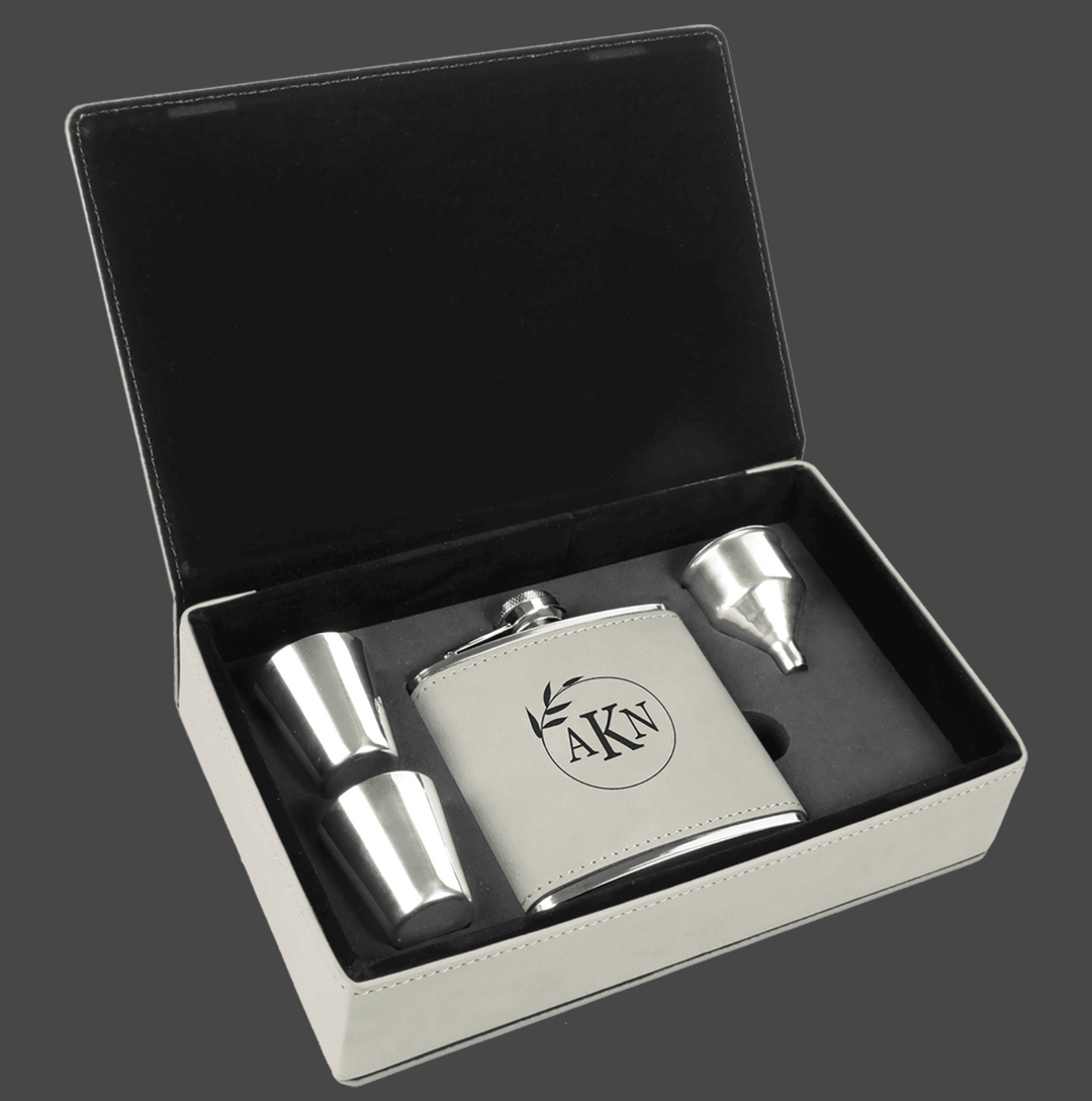 6 oz. Laserable Leatherette Flask Gift Set