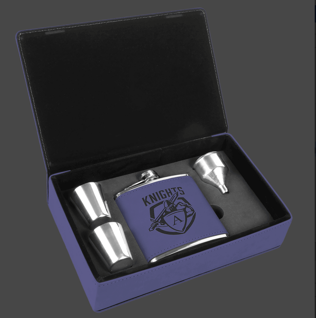 6 oz. Laserable Leatherette Flask Gift Set