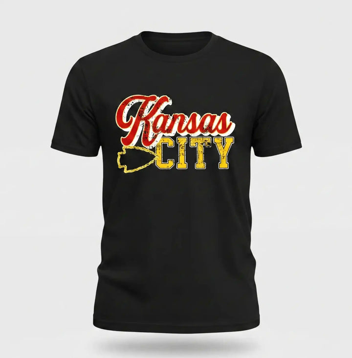 Kansas City Distressed T-Shirt - Vintage Red & Gold Arrowhead
