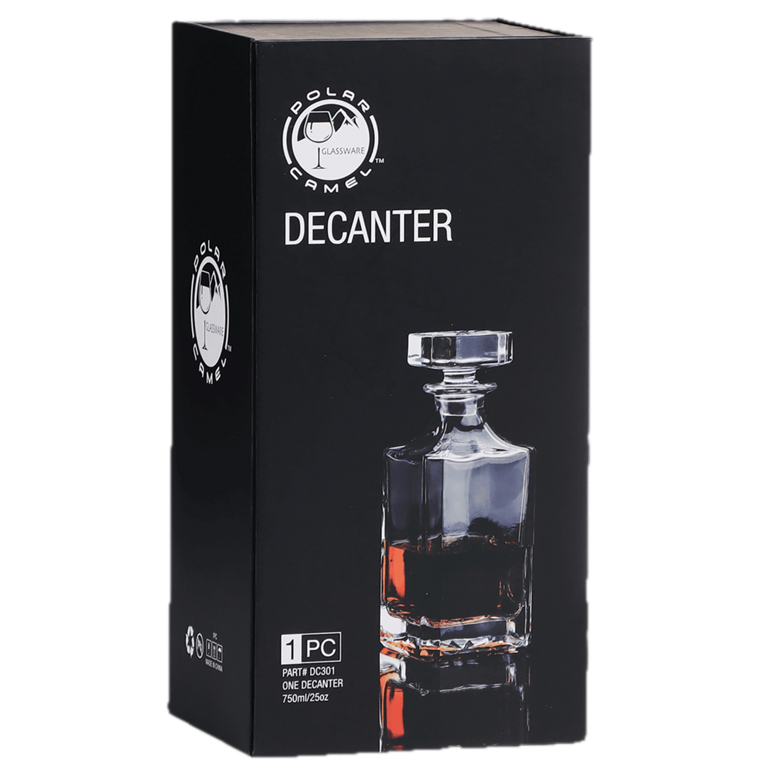 Polar Camel 750 mL Square Glass Decanter in Black Gift Box with Printed Paper Sleeve