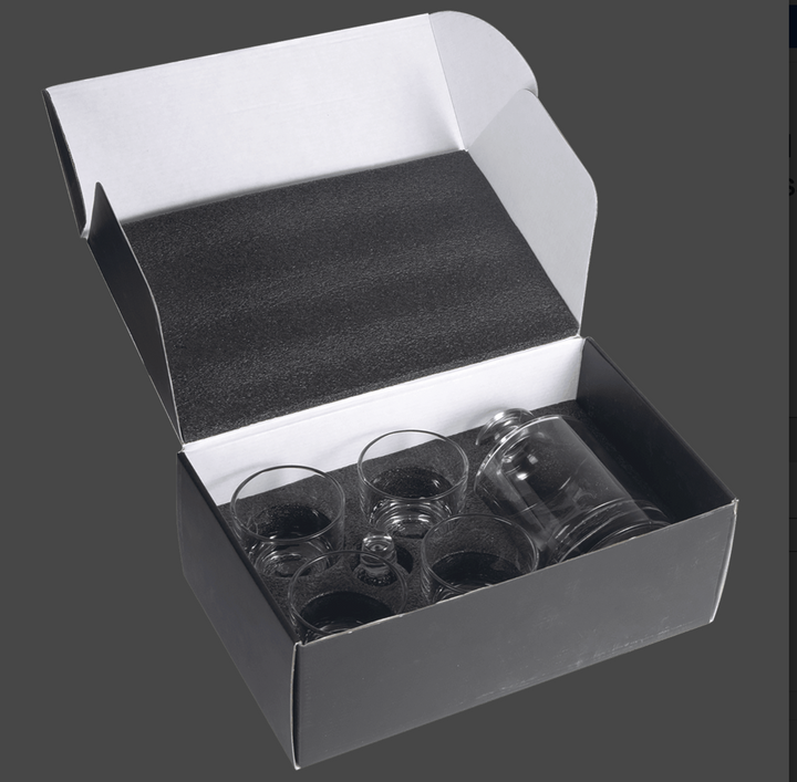 Polar Camel 850mL Round Golf Glass Decanter Set with Four 9 oz. Golf Rocks Glasses in Black Gift Box with Printed Paper Sleeve