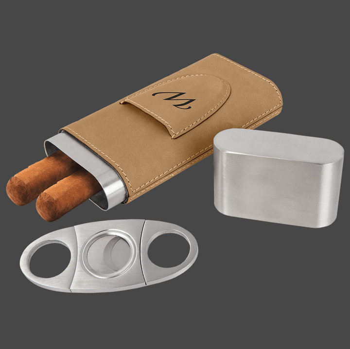 Laserable Leatherette Cigar Case with Cutter