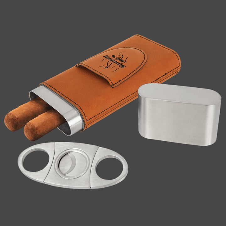 Laserable Leatherette Cigar Case with Cutter
