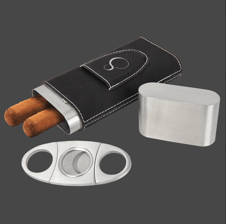 Laserable Leatherette Cigar Case with Cutter