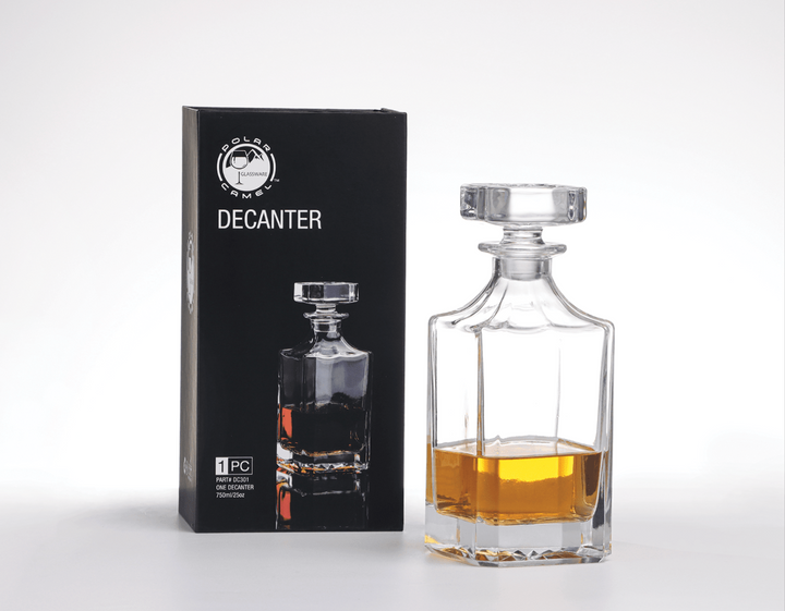 Polar Camel 750 mL Square Glass Decanter in Black Gift Box with Printed Paper Sleeve