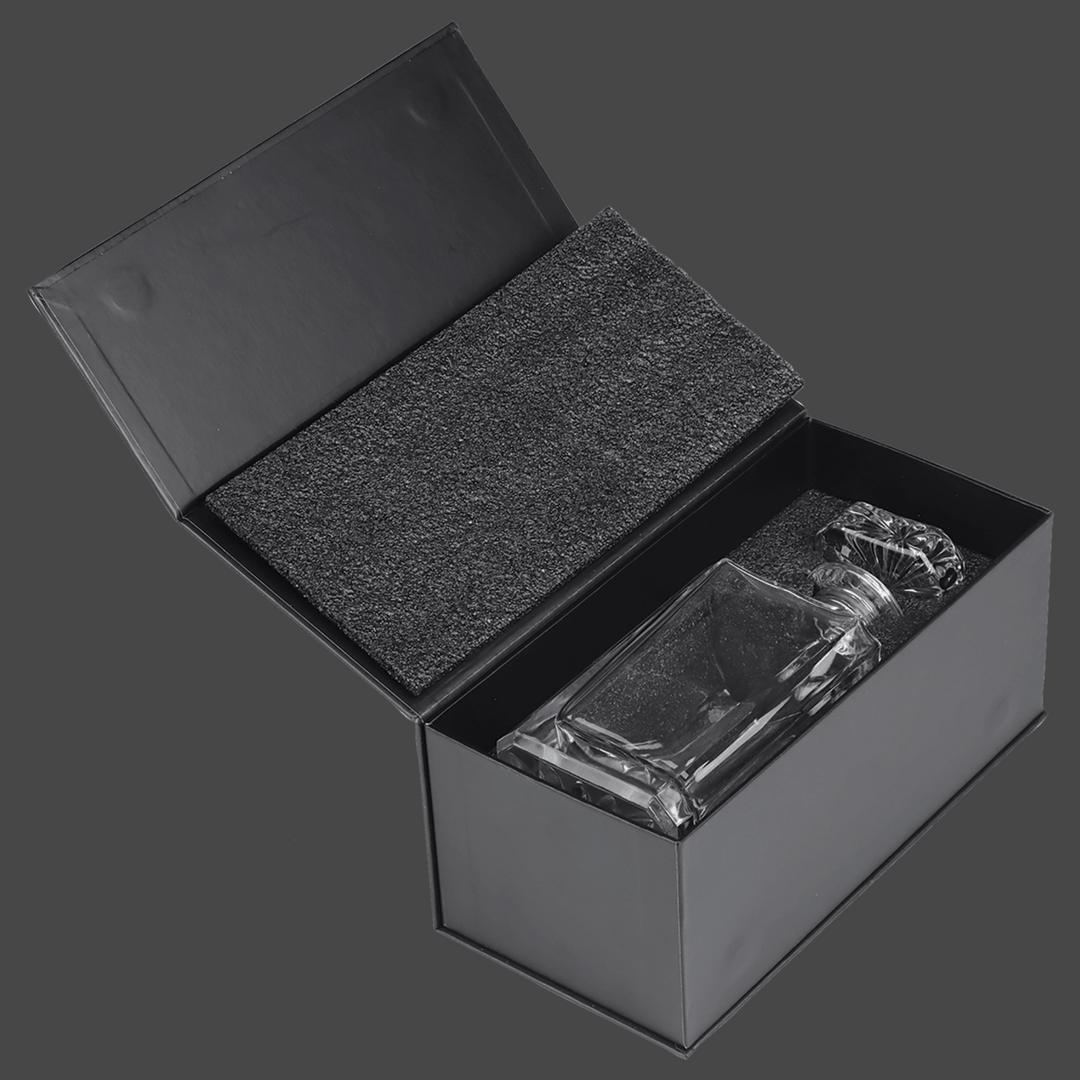 Polar Camel 750 mL Square Glass Decanter in Black Gift Box with Printed Paper Sleeve