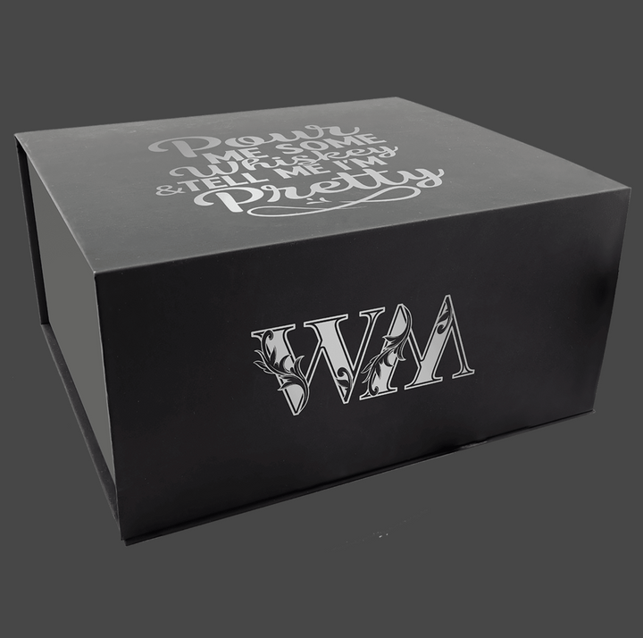 Lazerburst Whiskey Set with Two 9 oz. Glasses, Two 4" Slate Coasters, and Eight Granite Whiskey Stones with Black Velvet