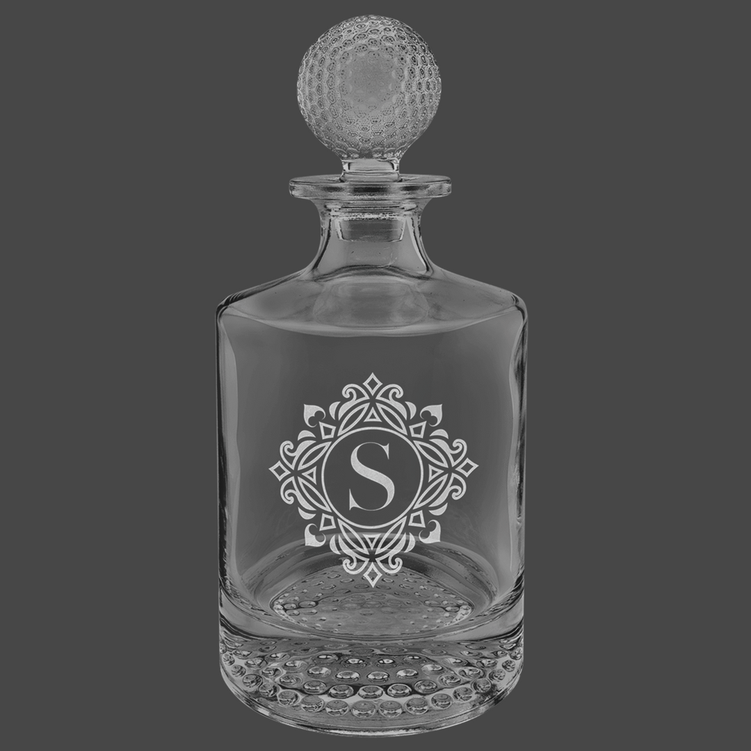 Polar Camel 850mL Round Golf Glass Decanter in Black Gift Box with Printed Paper Sleeve