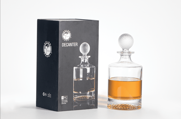 Polar Camel 850mL Round Golf Glass Decanter in Black Gift Box with Printed Paper Sleeve