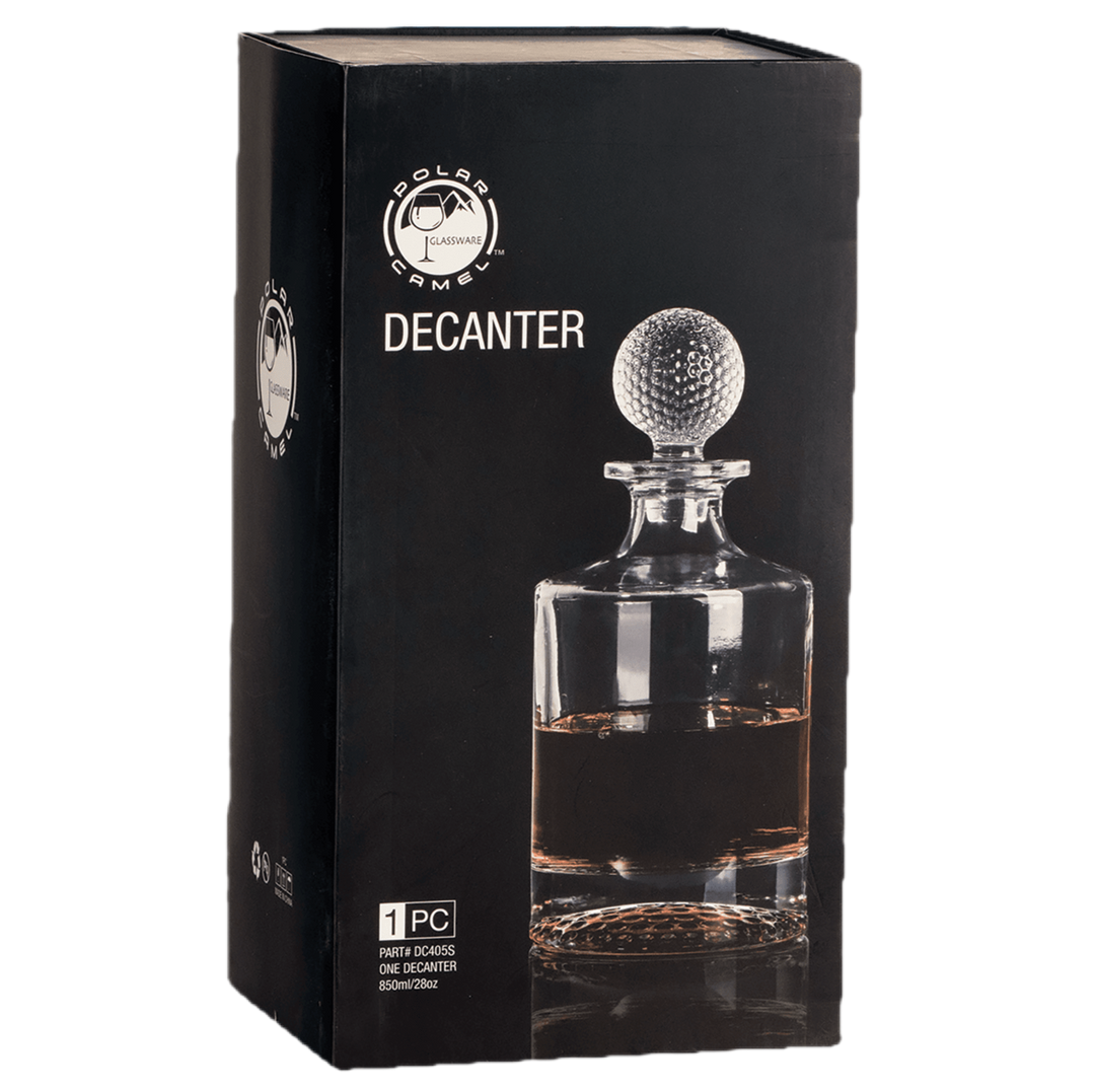 Polar Camel 850mL Round Golf Glass Decanter in Black Gift Box with Printed Paper Sleeve