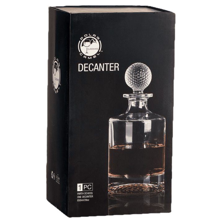 Polar Camel 850mL Round Golf Glass Decanter in Black Gift Box with Printed Paper Sleeve
