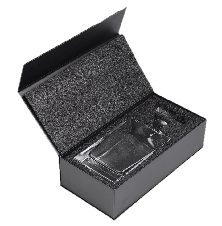Polar Camel 810 mL Rectangle Glass Decanter in Black Gift Box with Printed Paper Sleeve