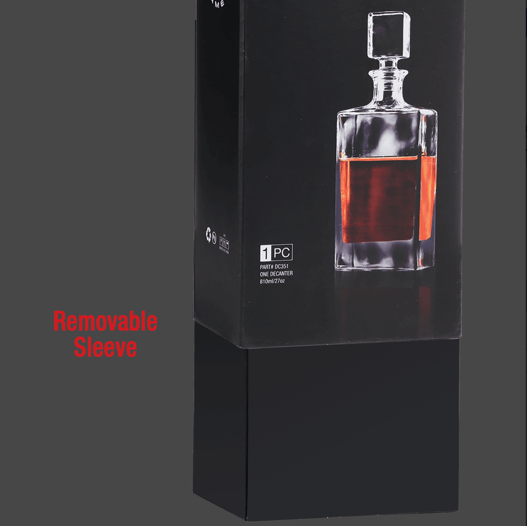 Polar Camel 810 mL Rectangle Glass Decanter in Black Gift Box with Printed Paper Sleeve
