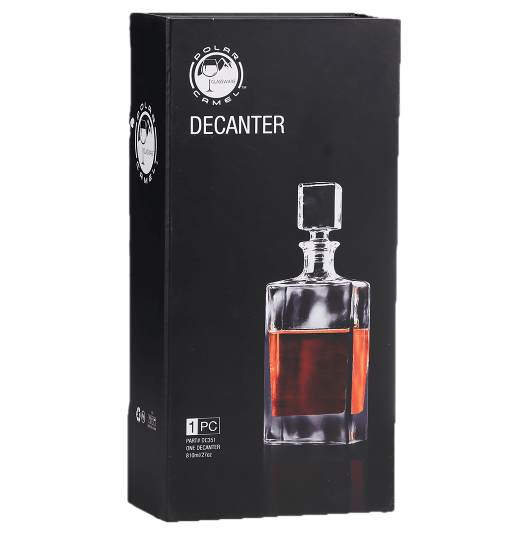 Polar Camel 810 mL Rectangle Glass Decanter in Black Gift Box with Printed Paper Sleeve
