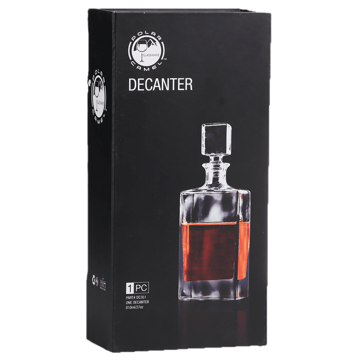 Polar Camel 810 mL Rectangle Glass Decanter in Black Gift Box with Printed Paper Sleeve
