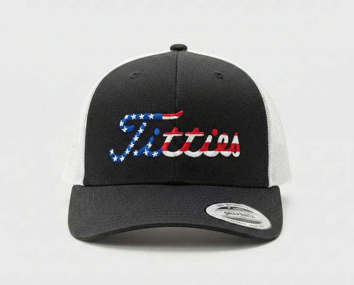 Titties Patriotic Hat | Black/White Yupoong Snapback