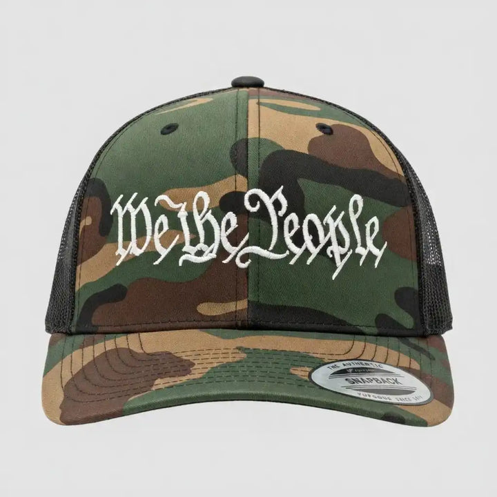 We the People Embroidered Trucker Hat | Camo Snapback with Premium White Stitching