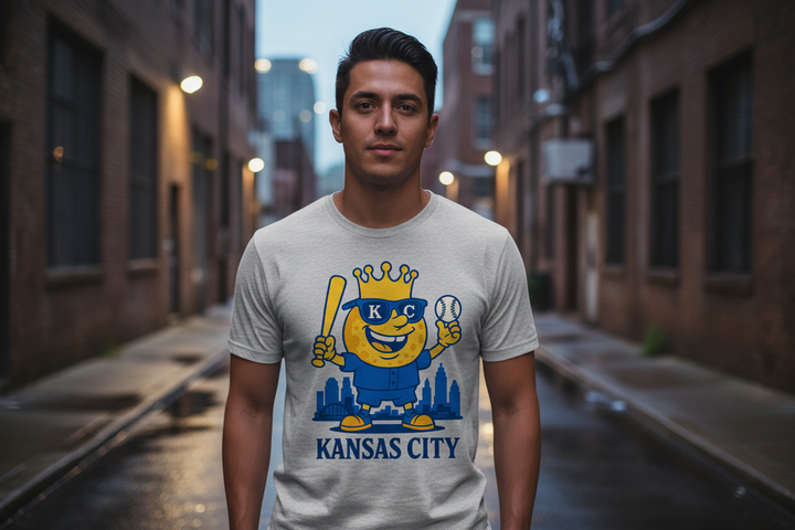 Badass model in grey KC tee moody lighting