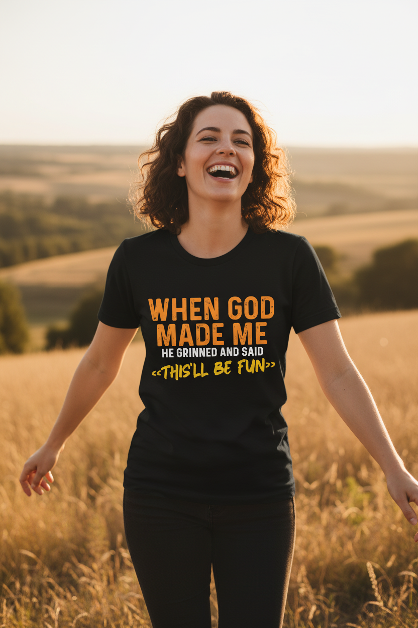 Black shirt with orange gradient - action shot