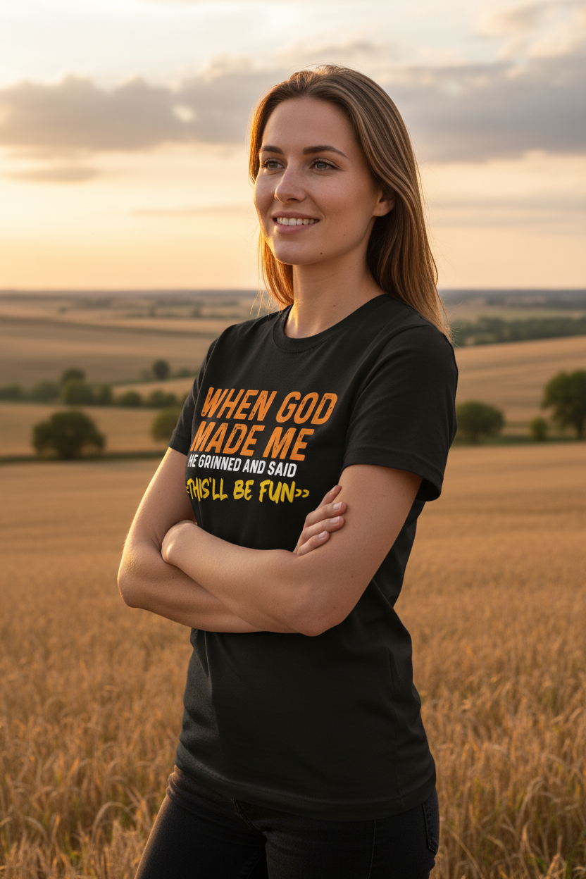 Black shirt with orange gradient - three-quarter angle