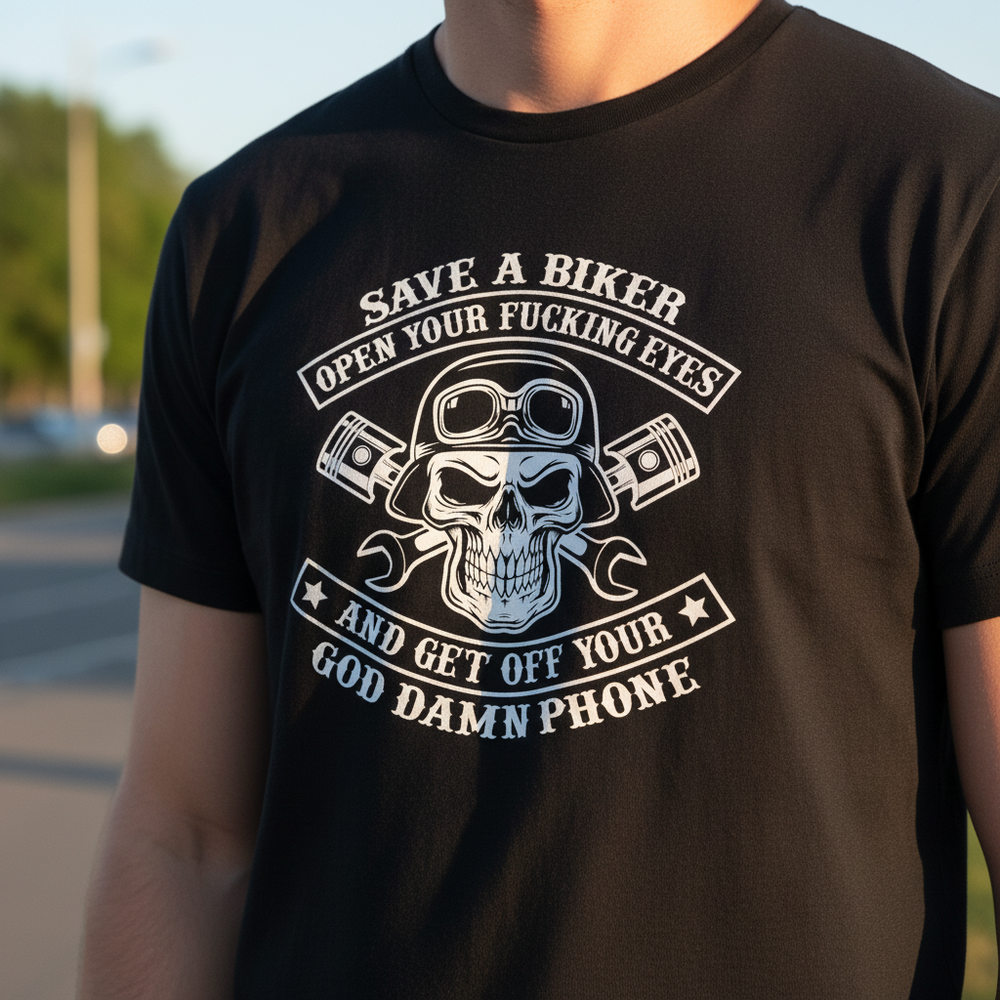 Close-up Save A Biker design