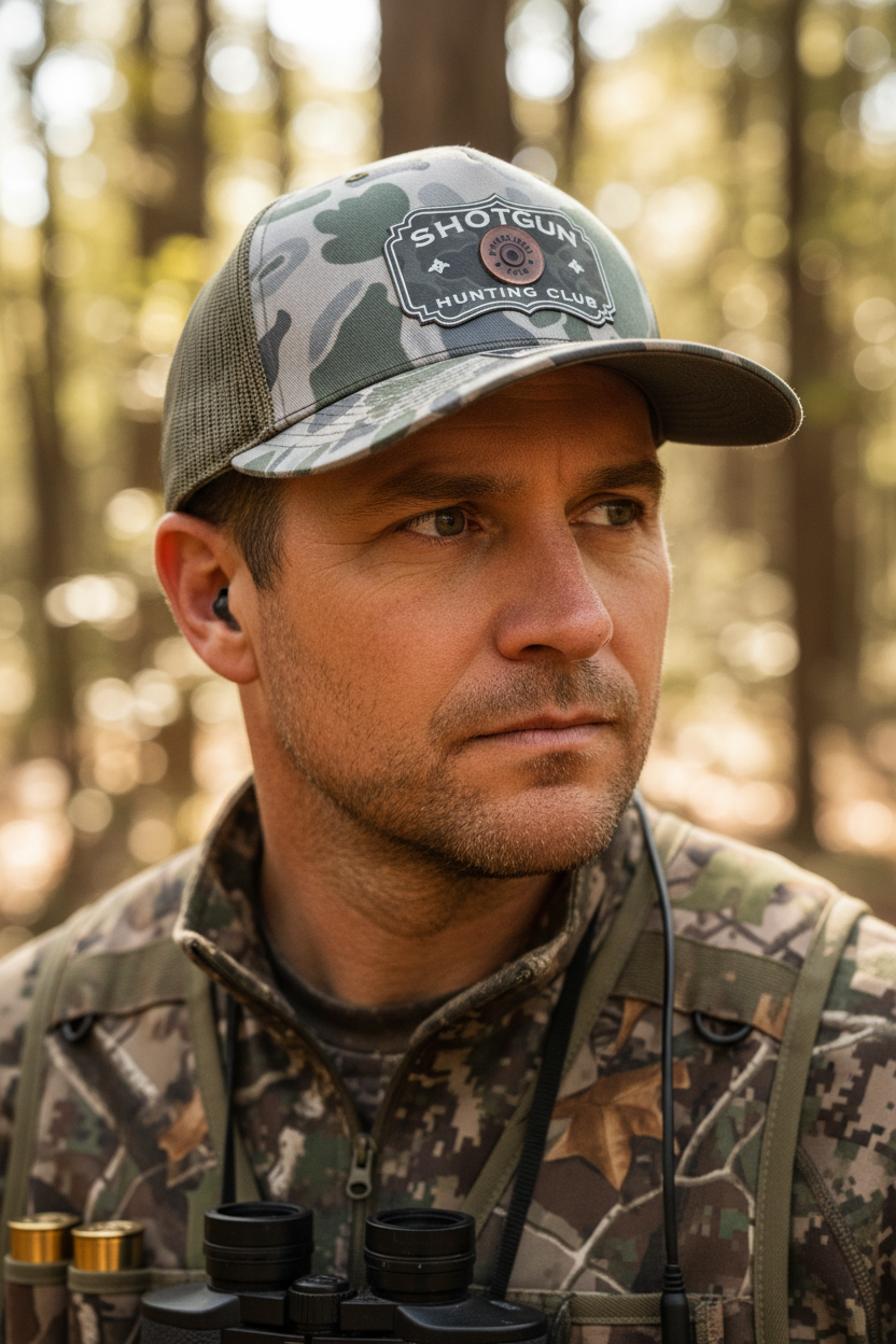 Confident hunter portrait wearing Shotgun Hunting Club hat