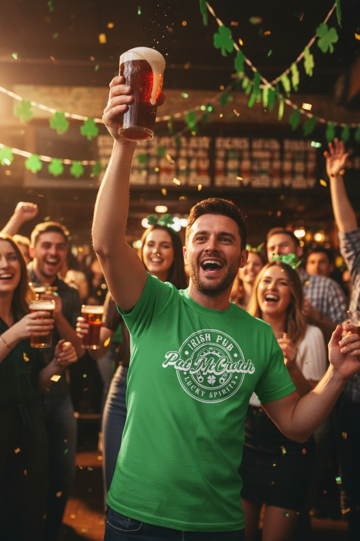 Dynamic pub celebration in green