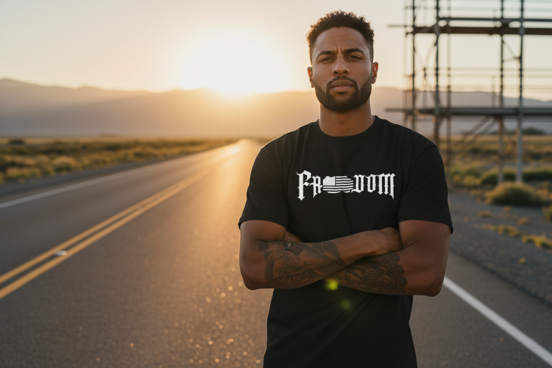 Epic black Freedom Flag tee - outdoor