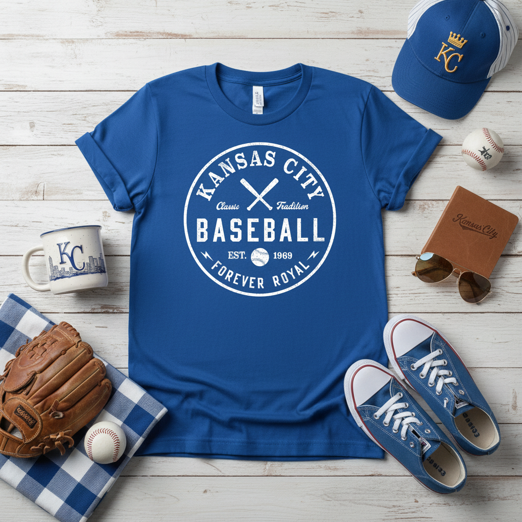 Flat lay royal blue tee