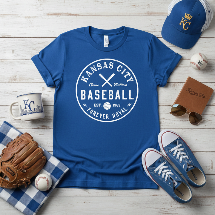 Flat lay royal blue tee