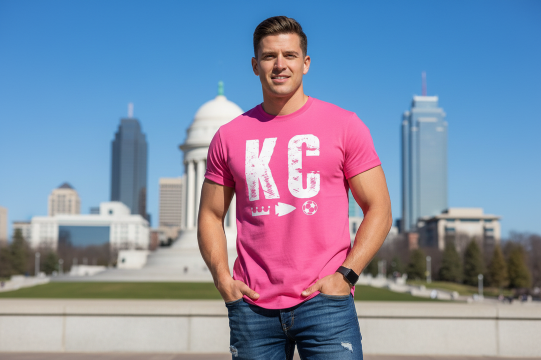 Hot pink KC t-shirt lifestyle shot