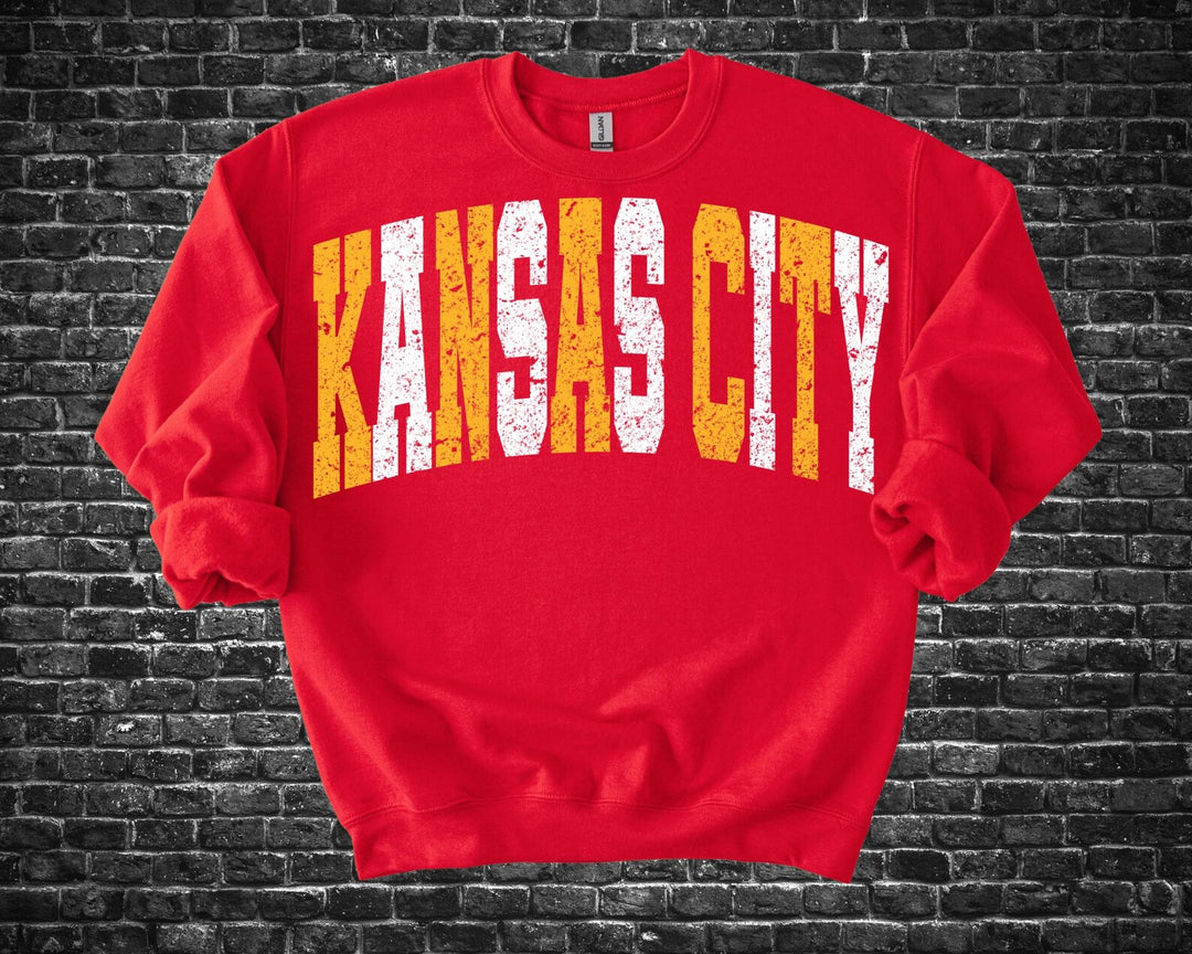 Kansas City Vintage Sweatshirt - Retro KC Crewneck in Red Yellow White