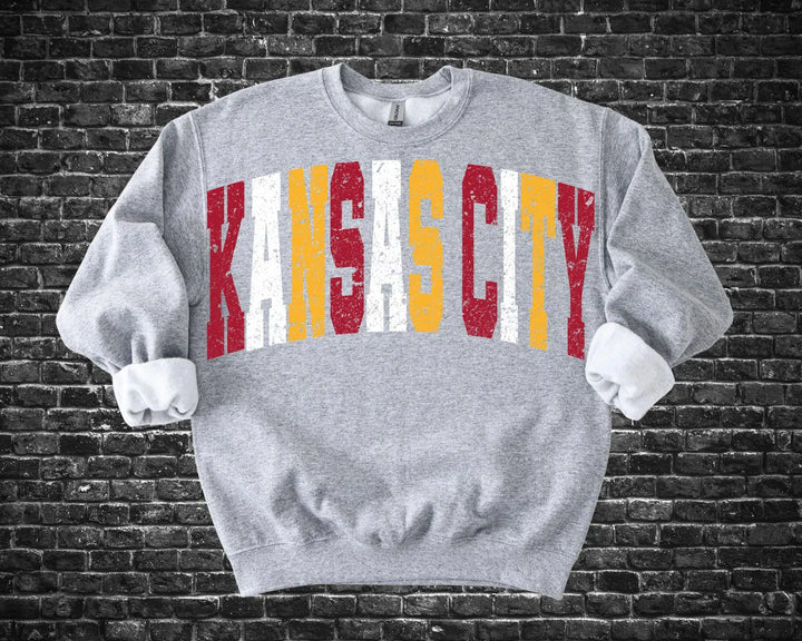 Kansas City Vintage Sweatshirt - Retro KC Crewneck in Red Yellow White