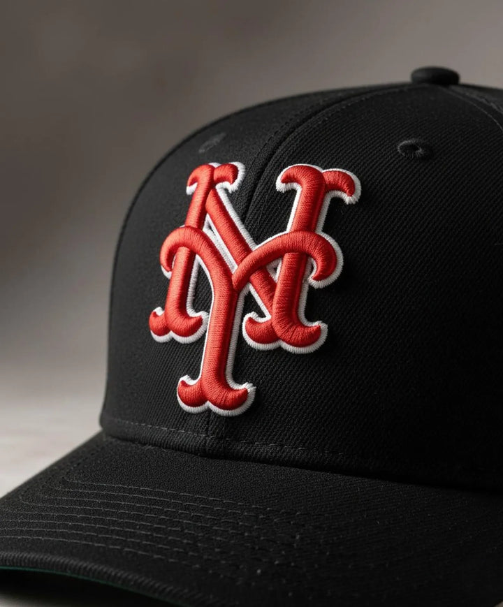 Premium NY Baseball Cap - Black with Red Embroidered Logo
