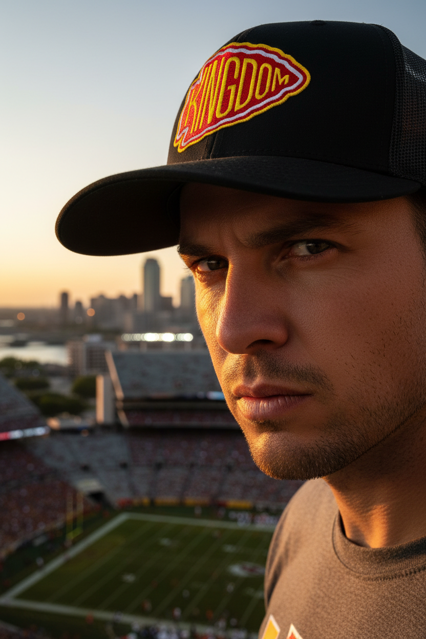 Close-up KC fan wearing Kingdom hat champion stare