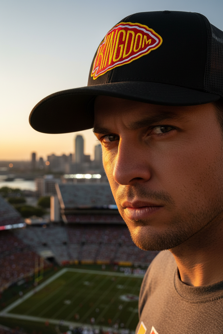 Close-up KC fan wearing Kingdom hat champion stare