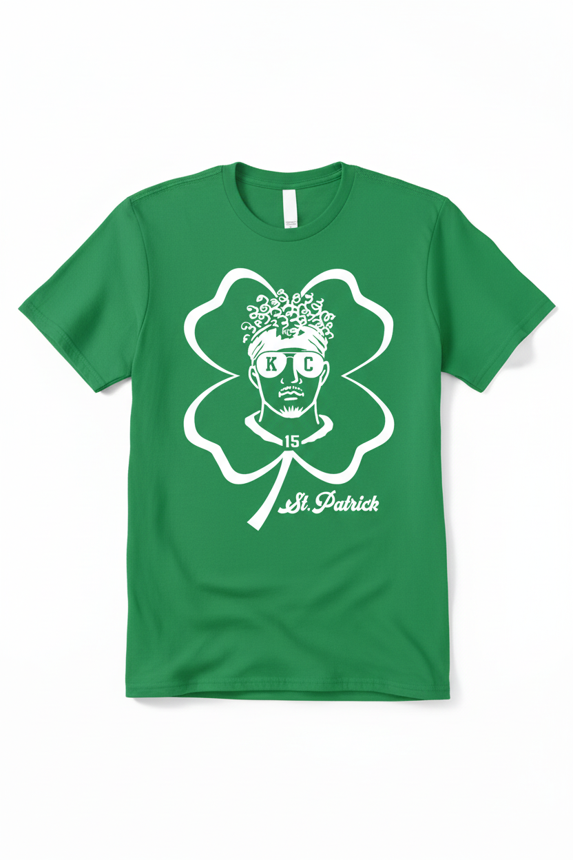 St. Patrick Mahomes tee - white graphic on kelly green