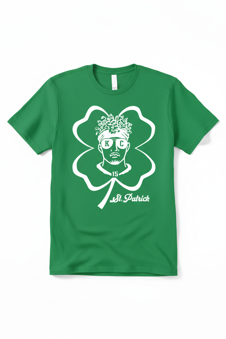 St. Patrick Mahomes tee - white graphic on kelly green