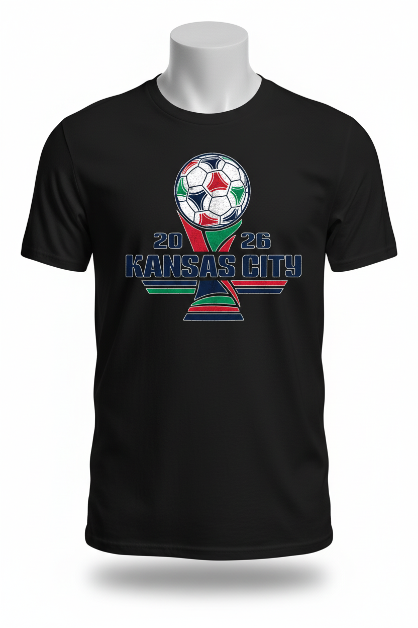 Kansas City 2026 World Cup black tee ghost mannequin mockup